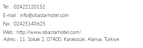 Oba Star Hotel & Spa telefon numaralar, faks, e-mail, posta adresi ve iletiim bilgileri